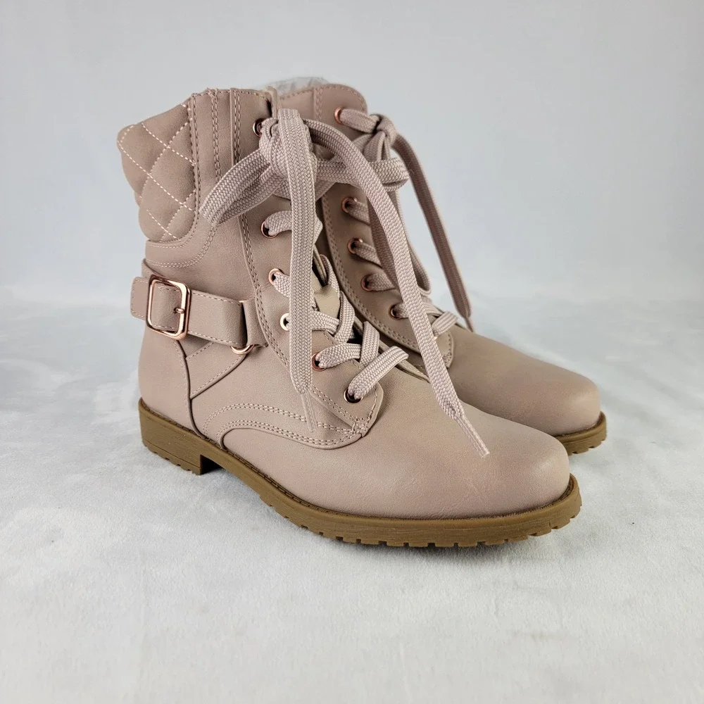 Rachel Shoes Leanna Blush Pink Quilted Combat Boots Kids Size 2M New in Box